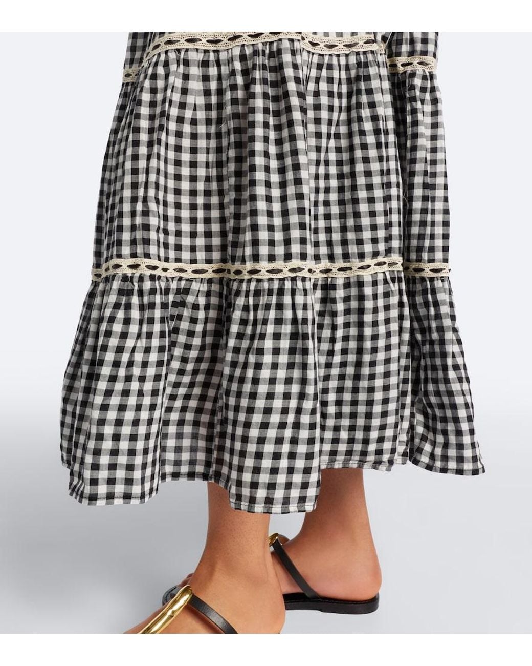 Rixo Gray Chandra Checked Tiered Cotton Midi Dress
