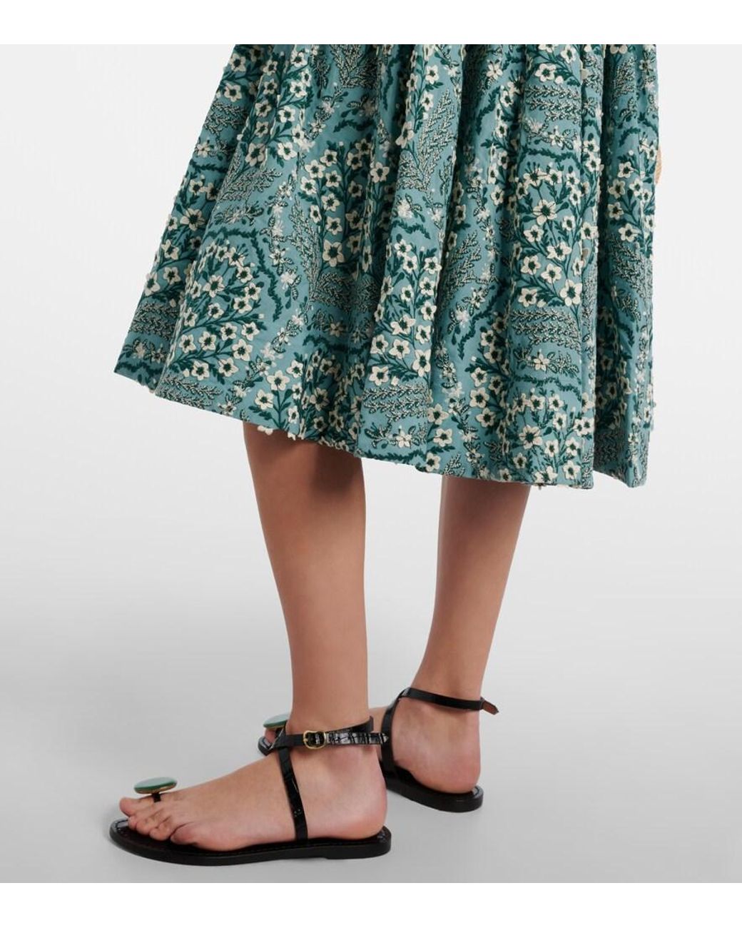 Agua Bendita Blue Siembra Embroidered Cotton Midi Dress