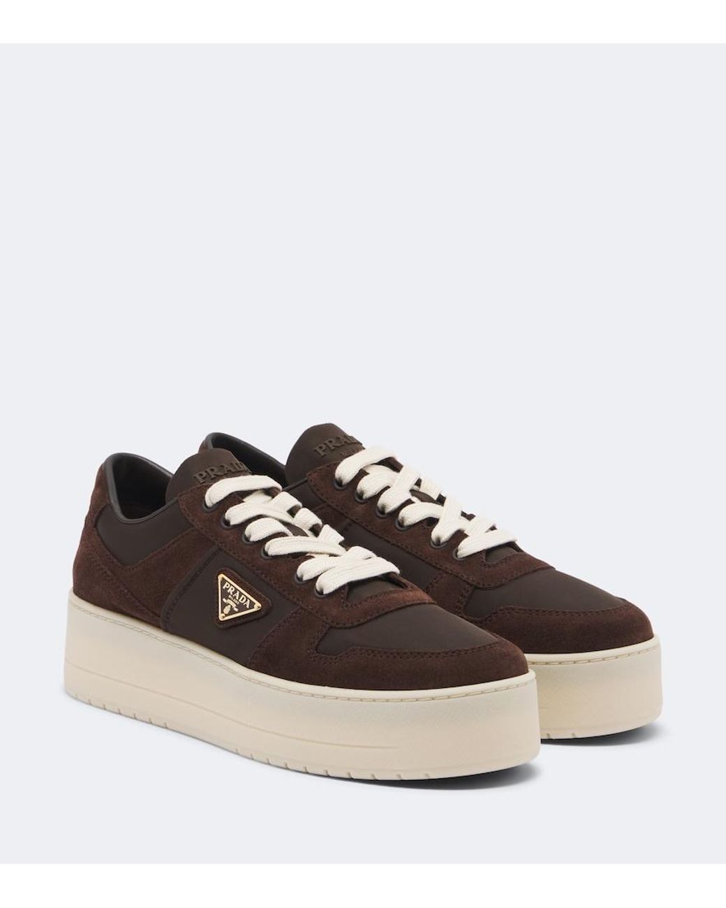 Prada Brown Downtown Bold Suede-Trimmed Platform Sneakers
