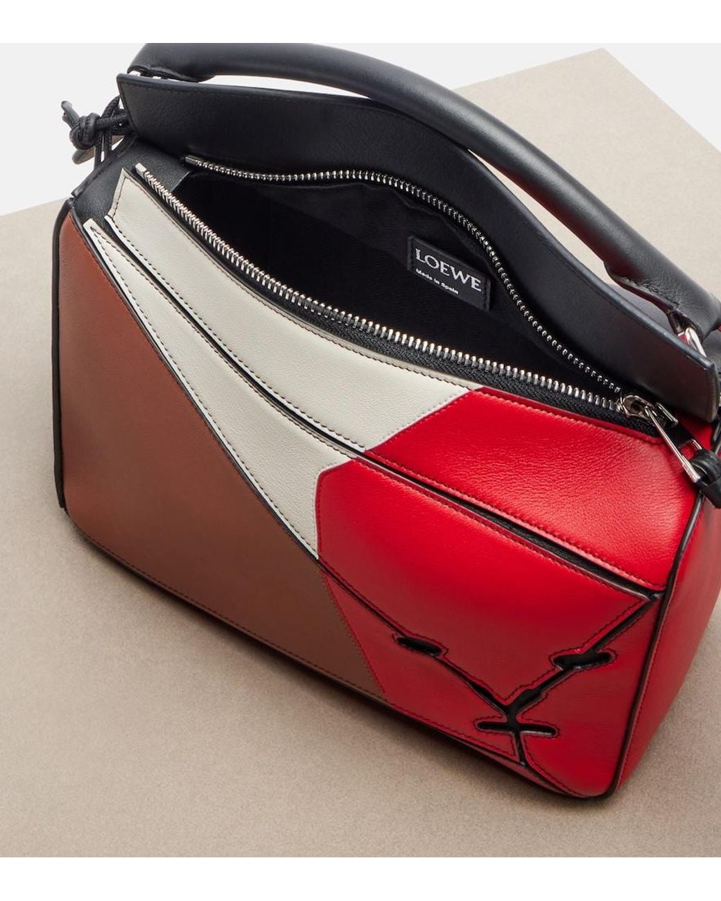 Loewe Red Puzzle Lion Intarsio Small Shoulder Bag