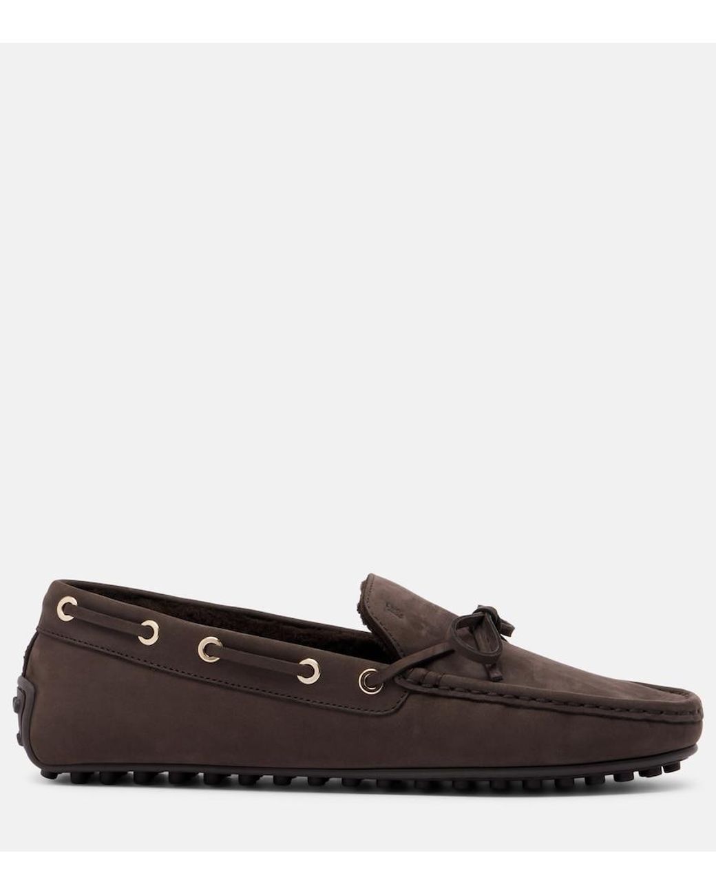 Tod's Brown Gommino Shearling-Lined Suede Boat Shoes