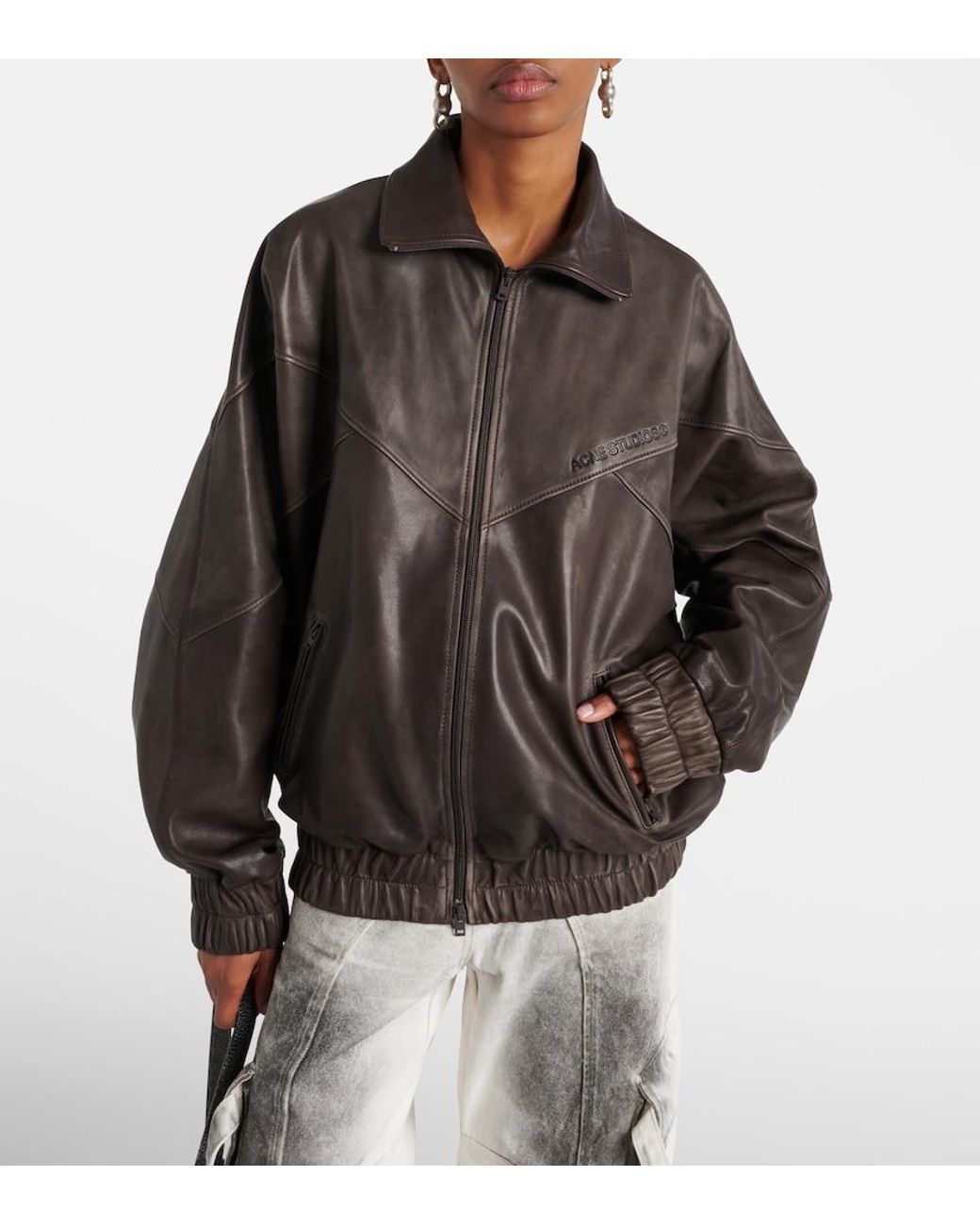 Acne Brown Letty Leather Bomber Jacket