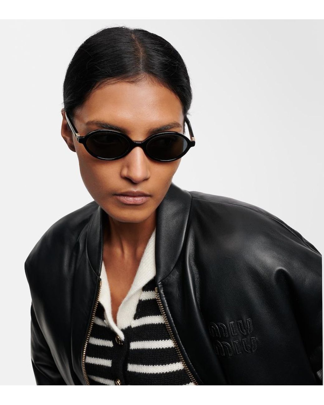 Miu Miu Gray Logo Round Sunglasses