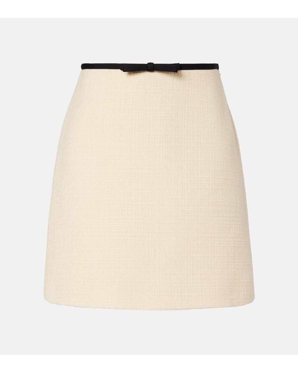 Valentino Garavani Natural Bow-Detail Wool-Blend Tweed Miniskirt