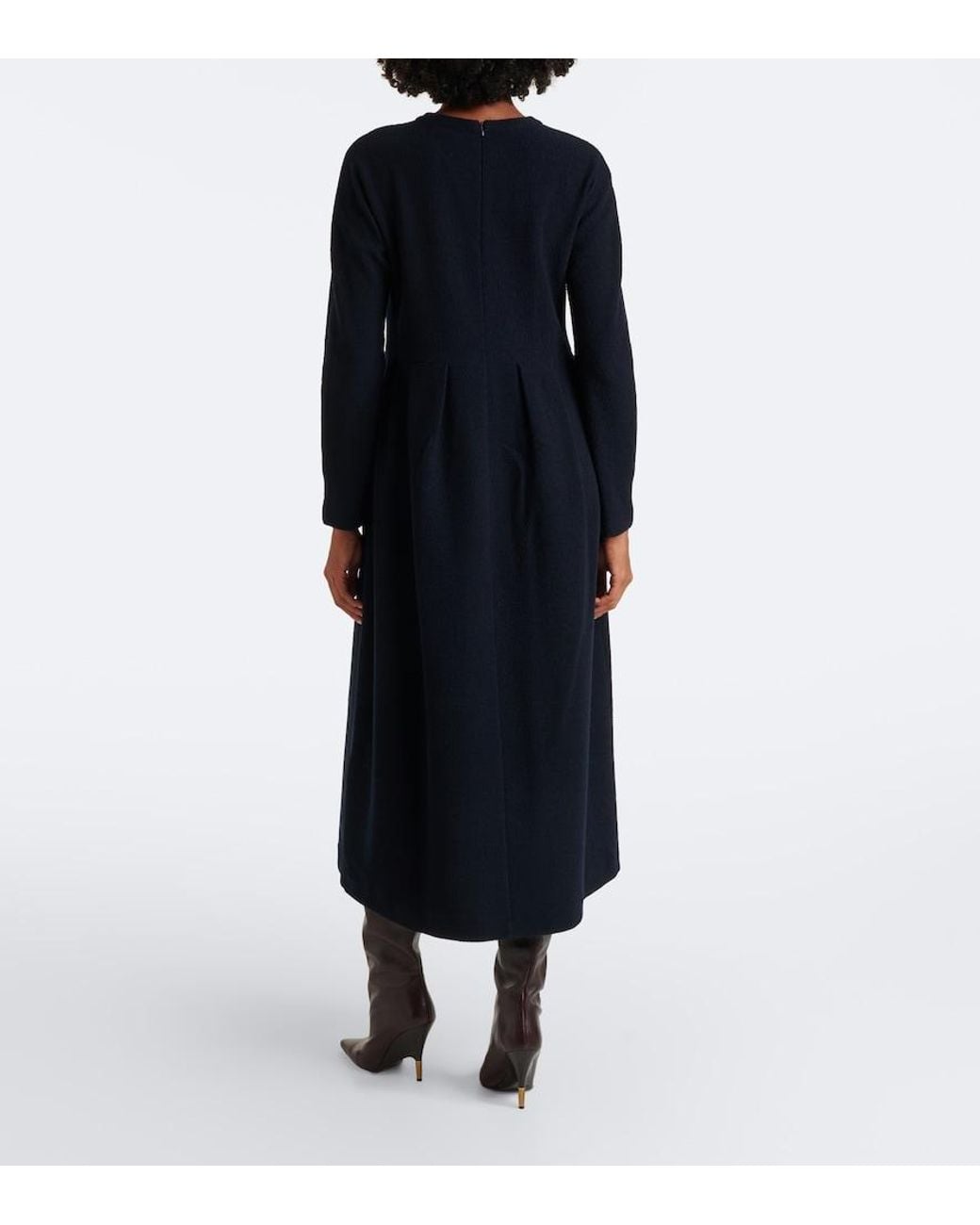Max Mara Black Wool And Cotton-Blend Midi Dress