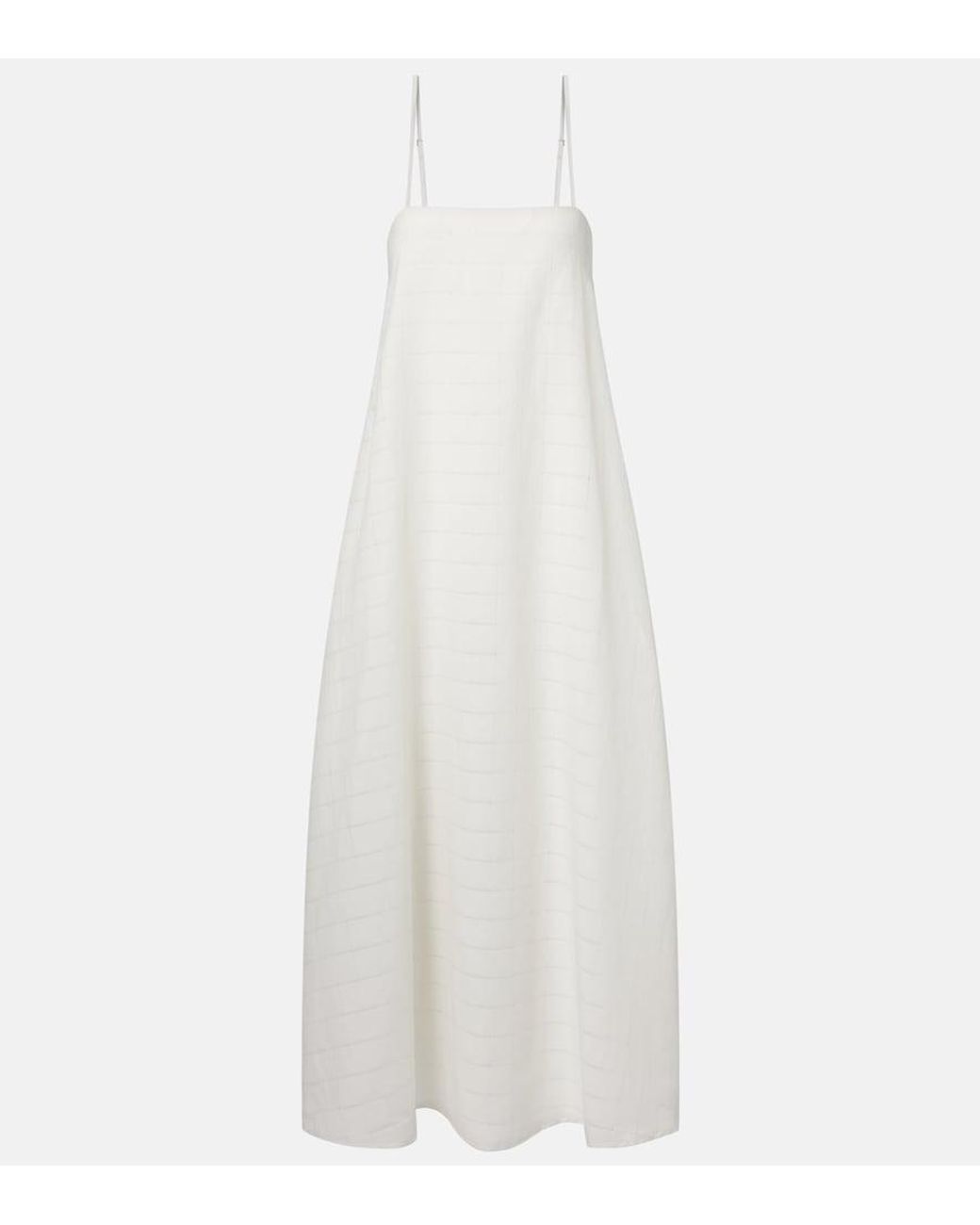 Asceno White Melfi Checked Linen And Cotton Maxi Dress