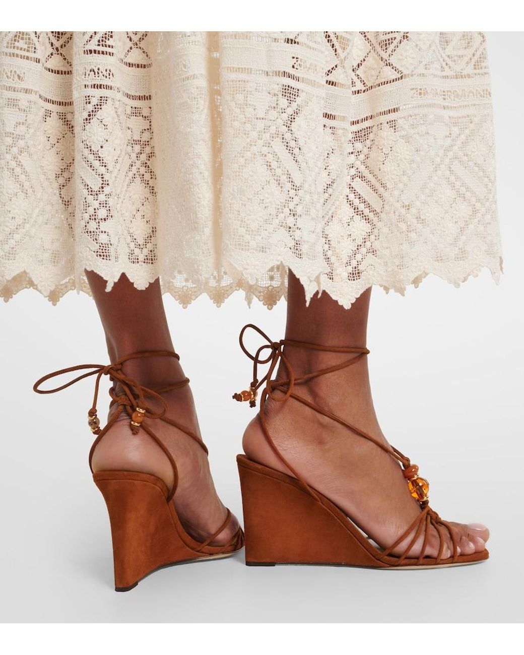 Jimmy Choo Brown Lova Embellished Suede Wedge Sandals