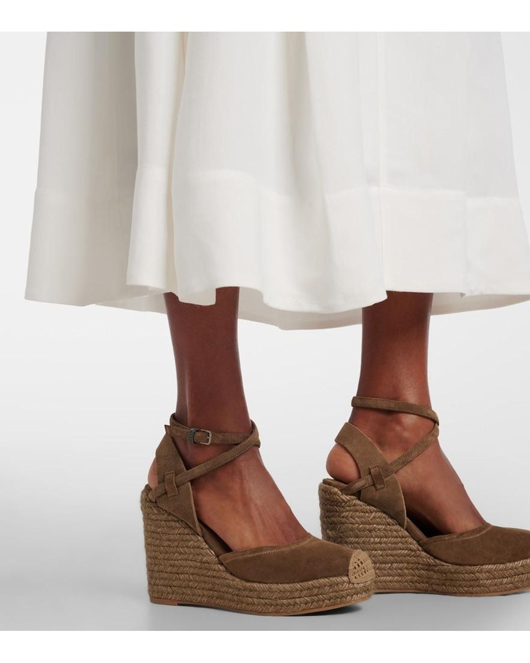 Brunello Cucinelli Brown Monili 80 Suede Espadrille Wedges