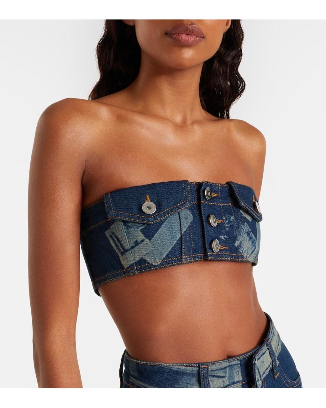 Jean Paul Gaultier Blue Trompe-L'Oil Denim Bandeau Top