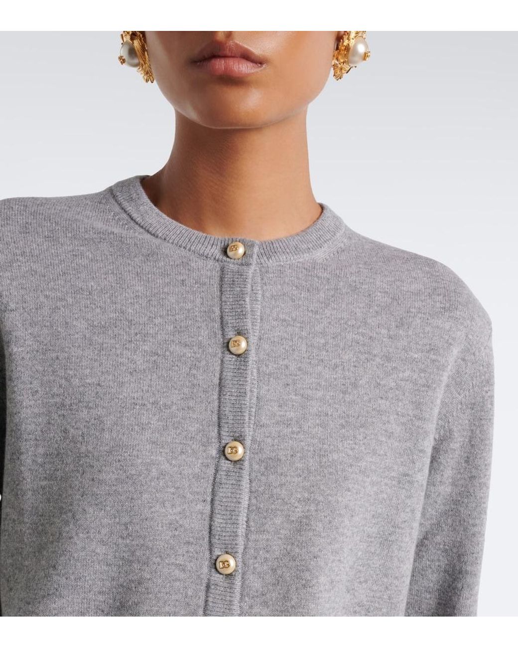 Dolce & Gabbana Gray Embellished Cashmere Cardigan