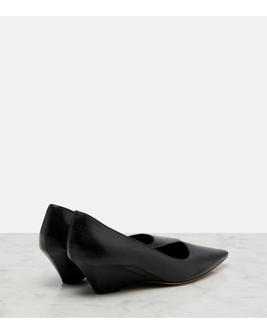 The Row Black Liisa Leather Wedges