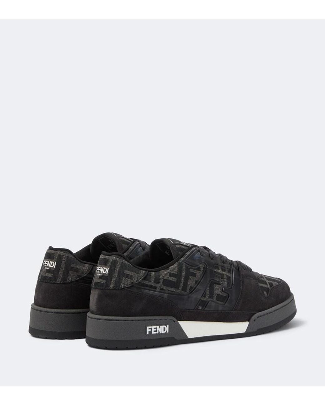 Fendi Black Match Ff Zucca Suede-Trimmed Sneakers for men