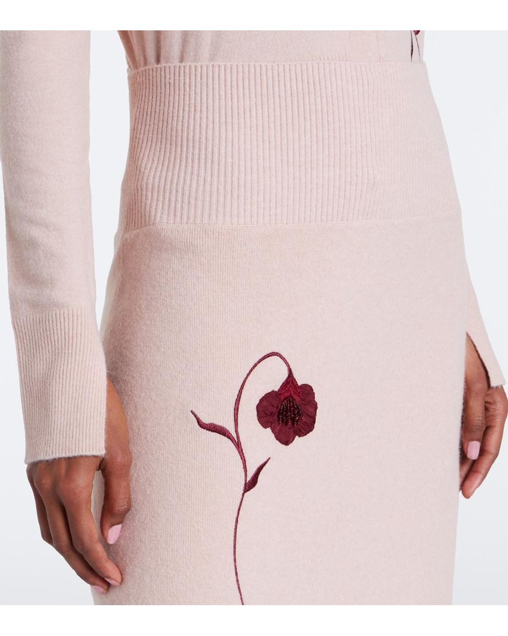 Erdem Pink Floral-Applique Knitted Midi Skirt
