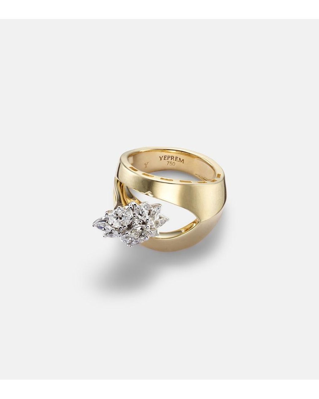 YEPREM Metallic Golden Strada 18Kt Ring With Diamonds