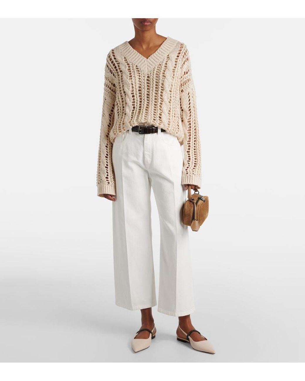Brunello Cucinelli White Mid-Rise Wide-Leg Jeans