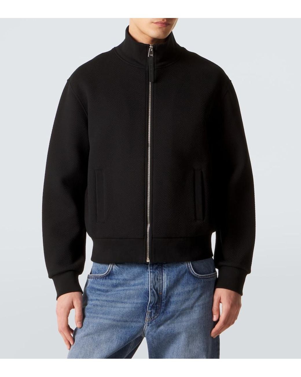 Givenchy Black Herringbone Cotton-Blend Zip-Up Sweater for men