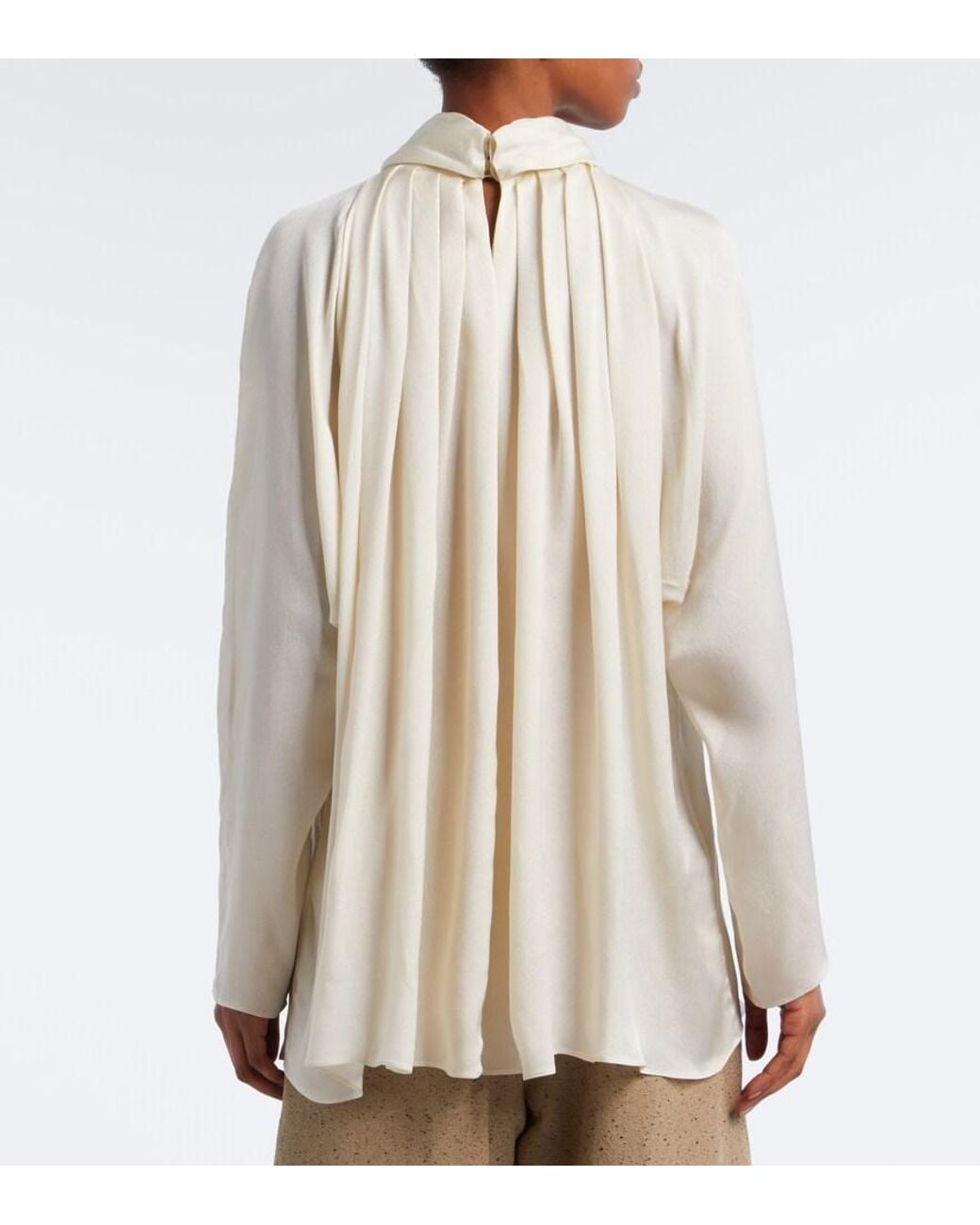 Agnona White Draped Satin Blouse