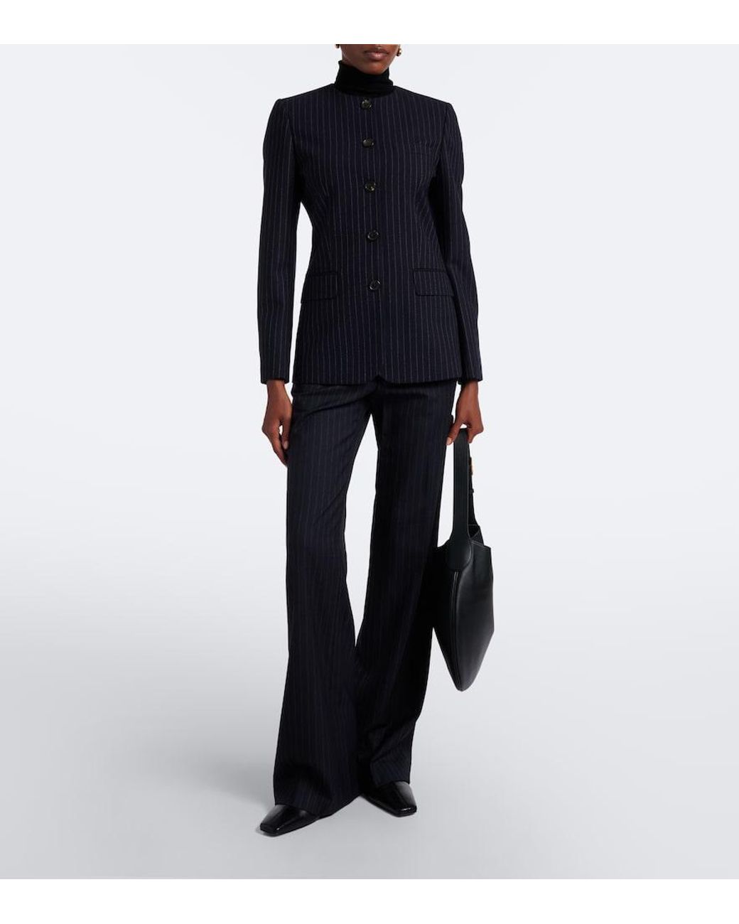 Nili Lotan Blue Bethany Pinstriped Wool Flared Pants