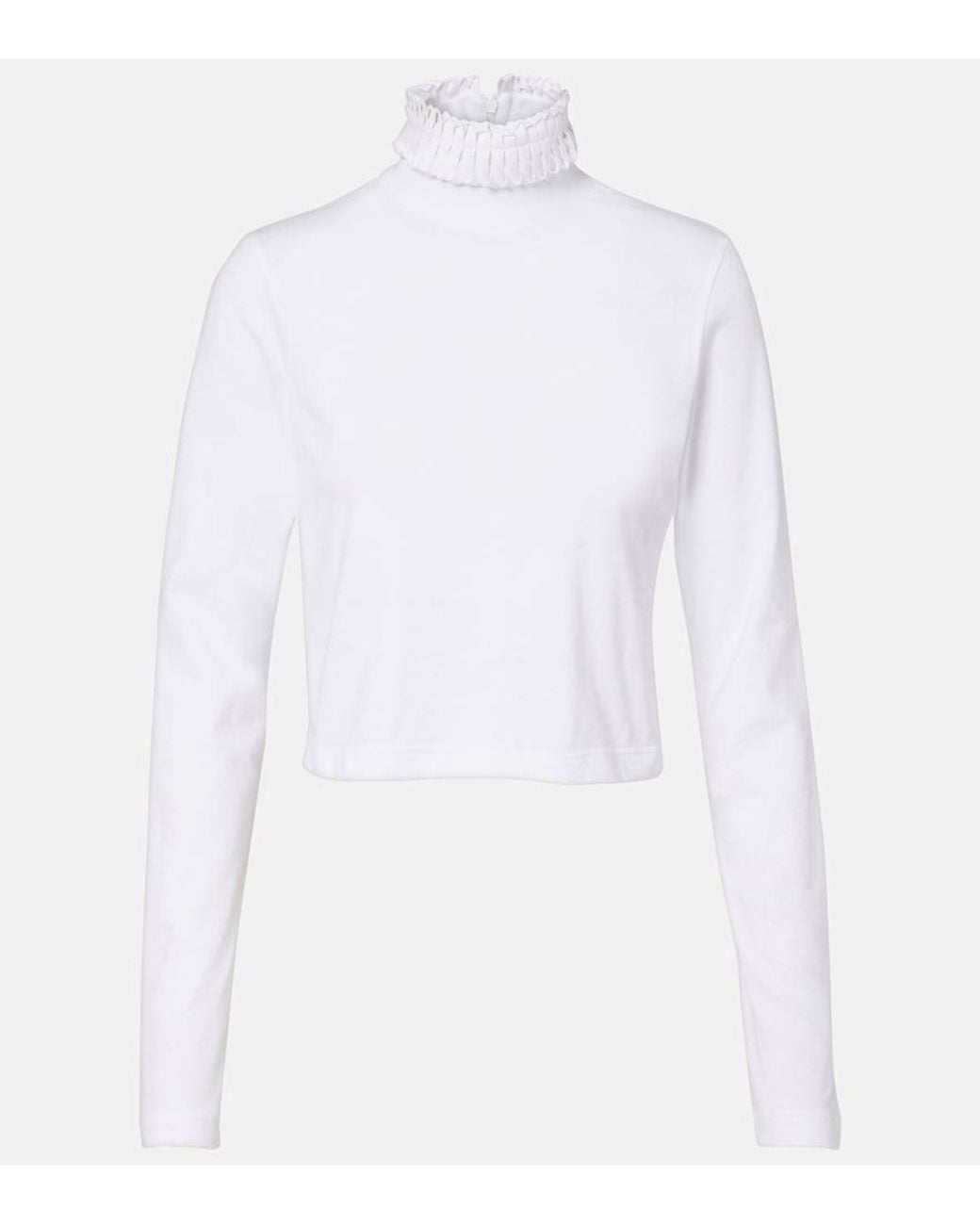 Alaïa White Cropped Turtleneck Cotton Jersey Top