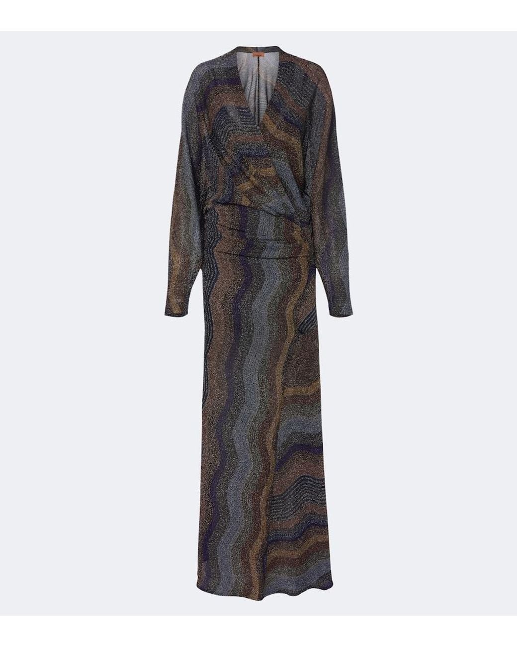 Missoni Black Draped Printed Lame Gown