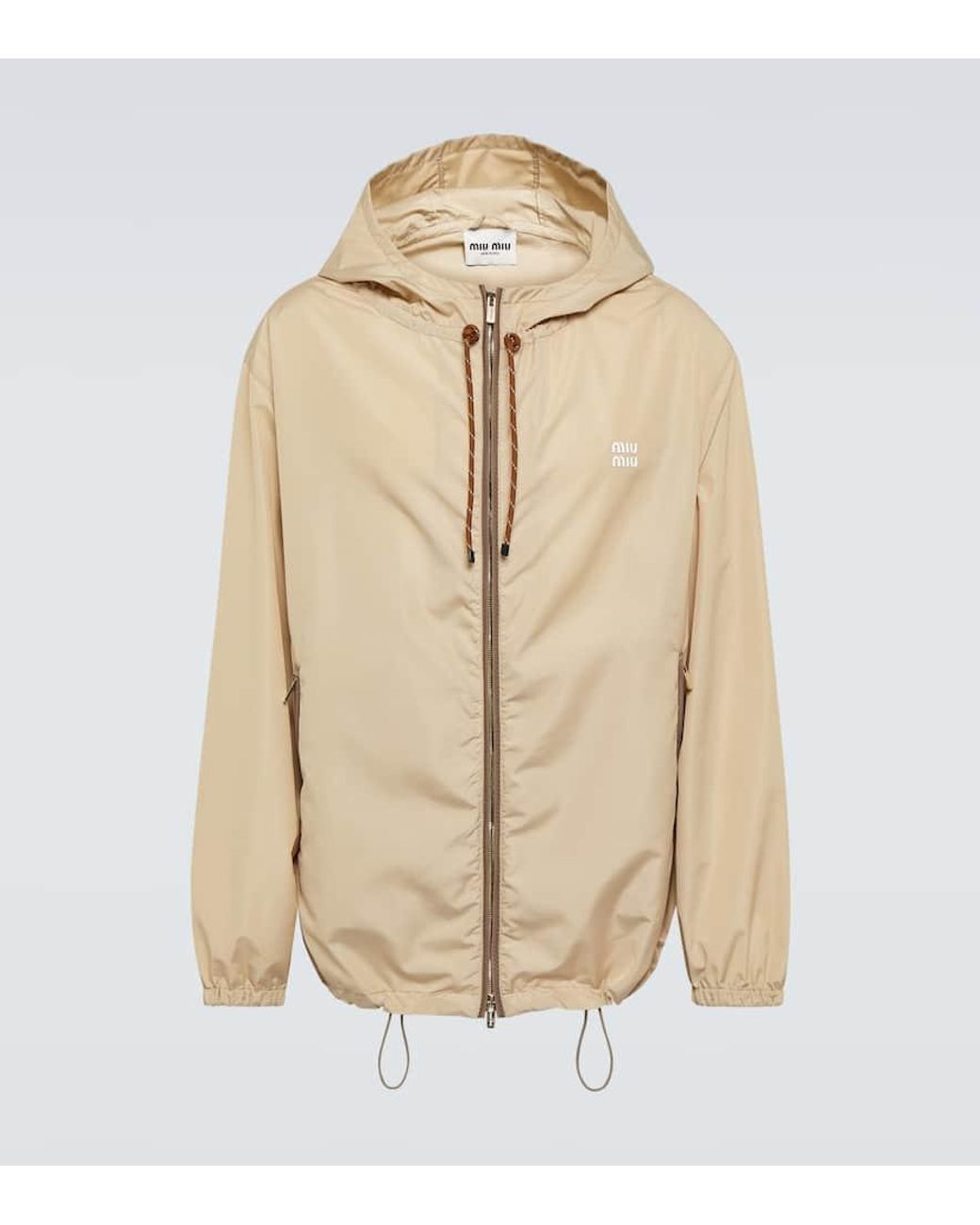 Miu Miu Logo Embroidered Technical Jacket in Natural for Men | Lyst