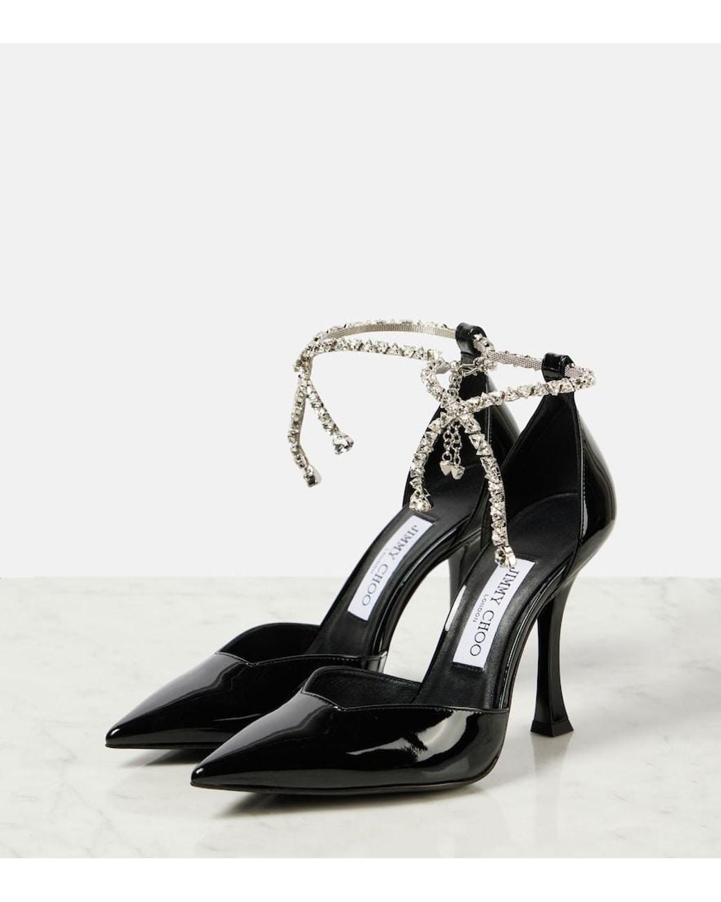 Jimmy Choo Black Stevie 100 Embellished Patent Leather Pumps