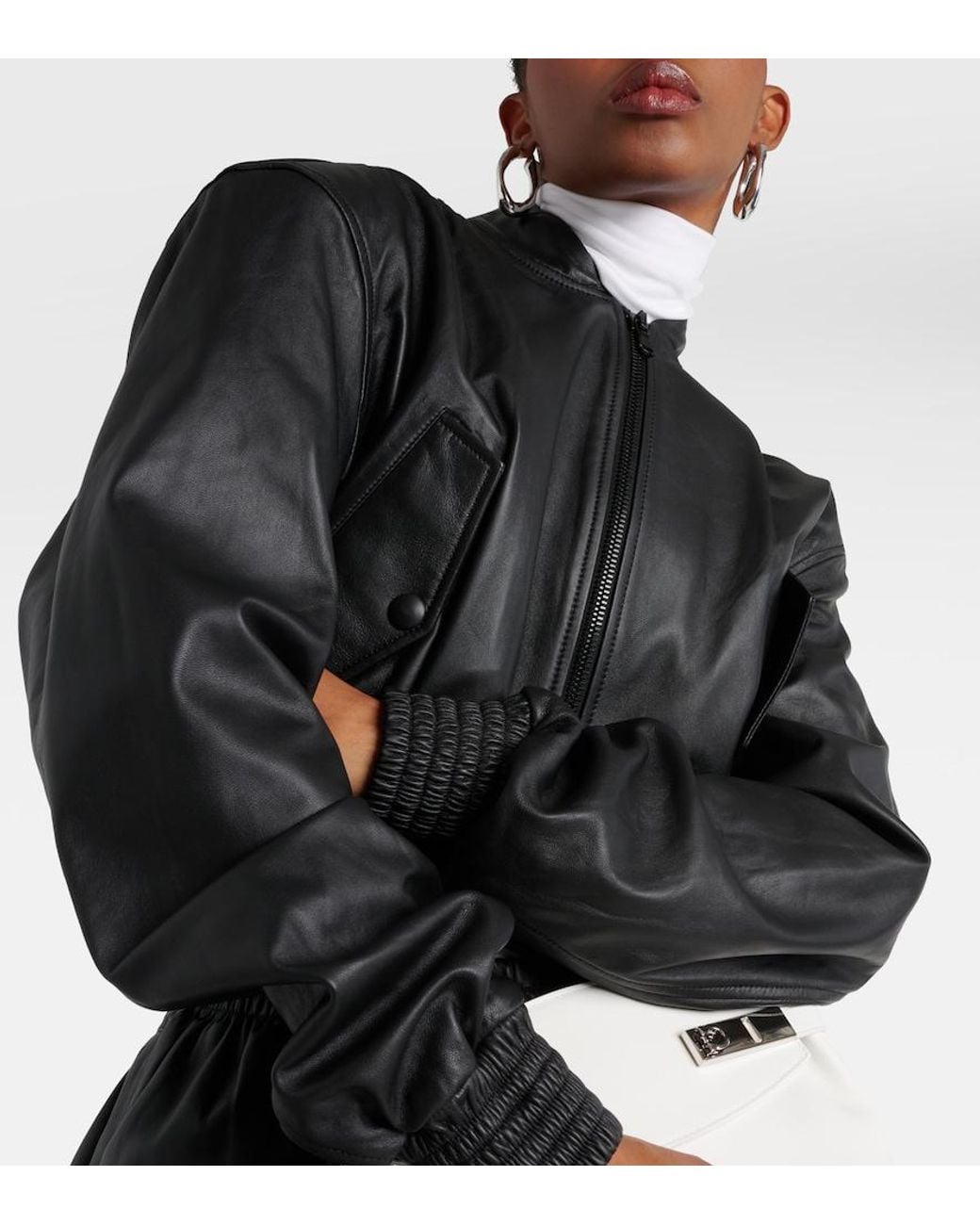 Wardrobe NYC Black Cropped Leather Bomber Jacket