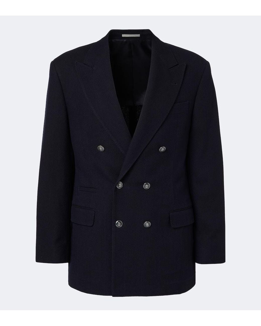 Brunello Cucinelli Blue Herringbone Wool And Cotton Blazer for men