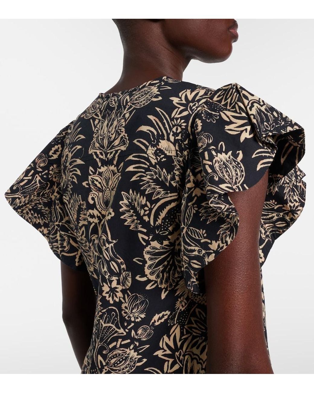 Ulla Johnson Black Severine Printed Cotton Poplin Top