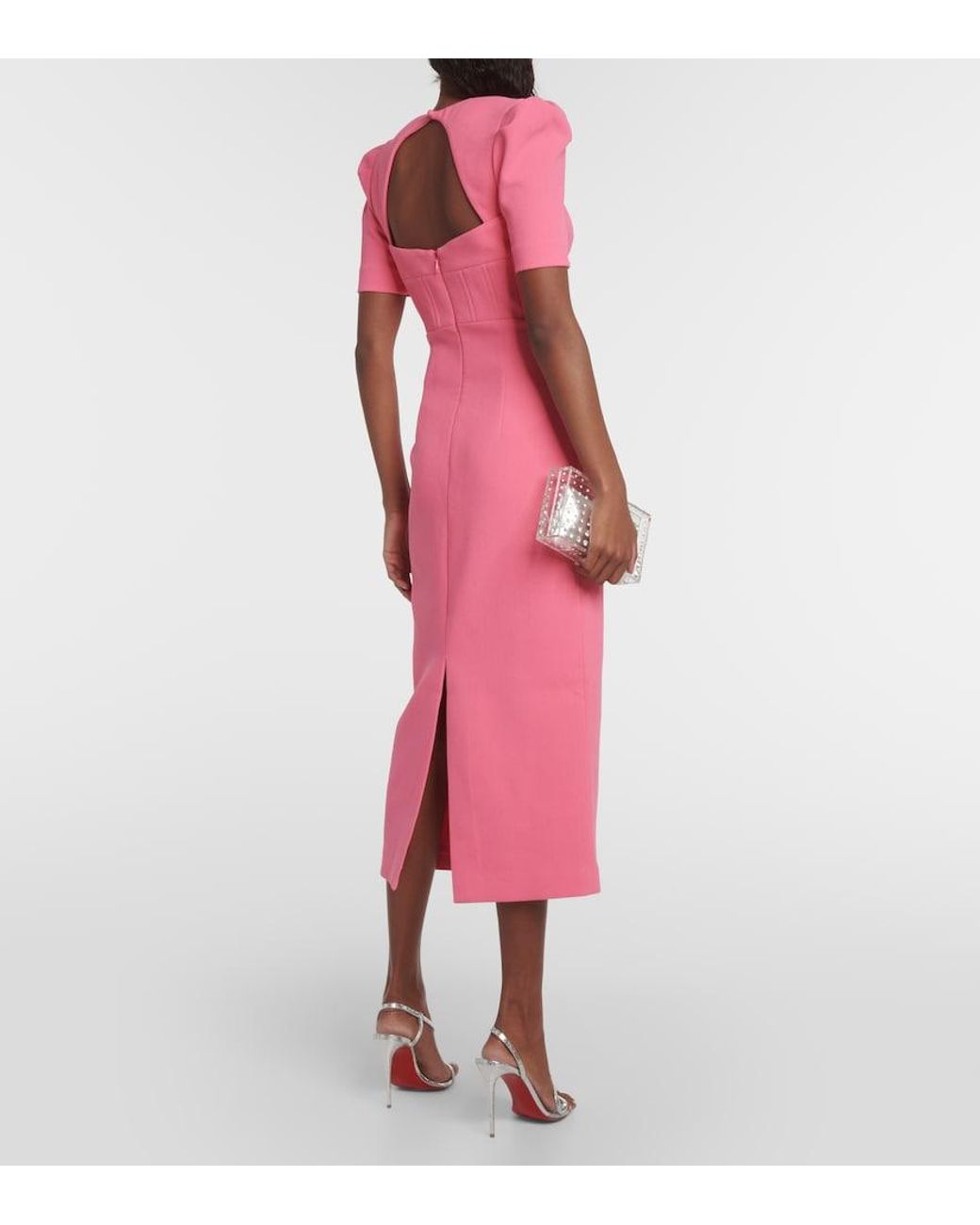 Rebecca Vallance Pink Marie Puff-Sleeve Midi Dress