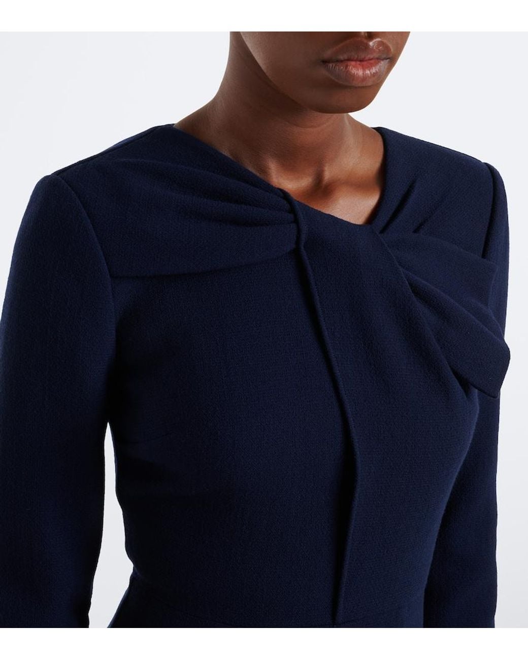 Roland Mouret Blue Bow-Detail Wool Crepe Cocktail Dress