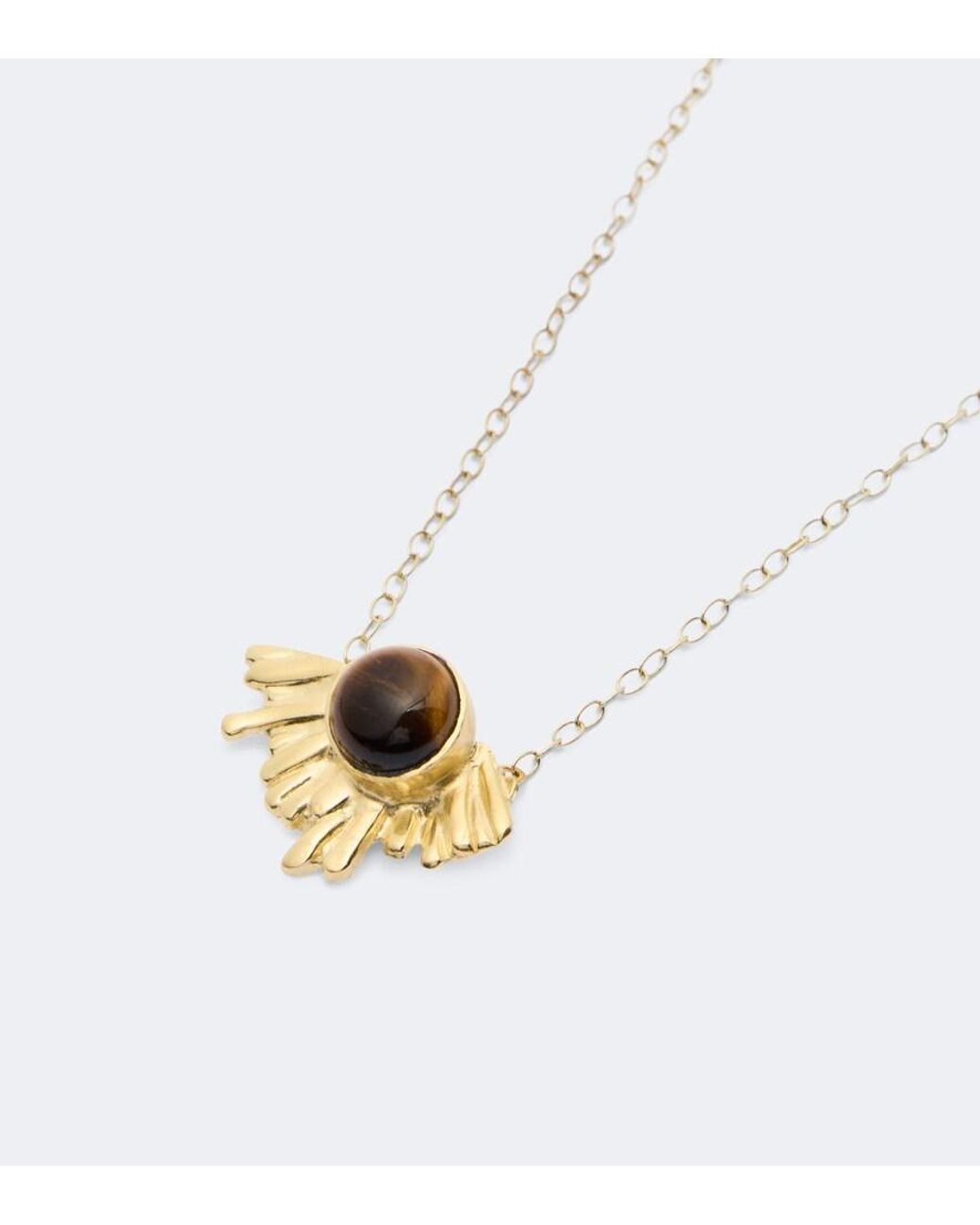 YSSO White Crescent Sun Embellished 24Kt-Plated Necklace