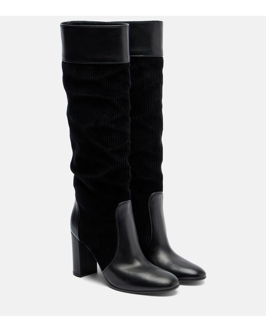 Gianvito Rossi Black Sheffield Leather And Corduroy Knee-High Boots