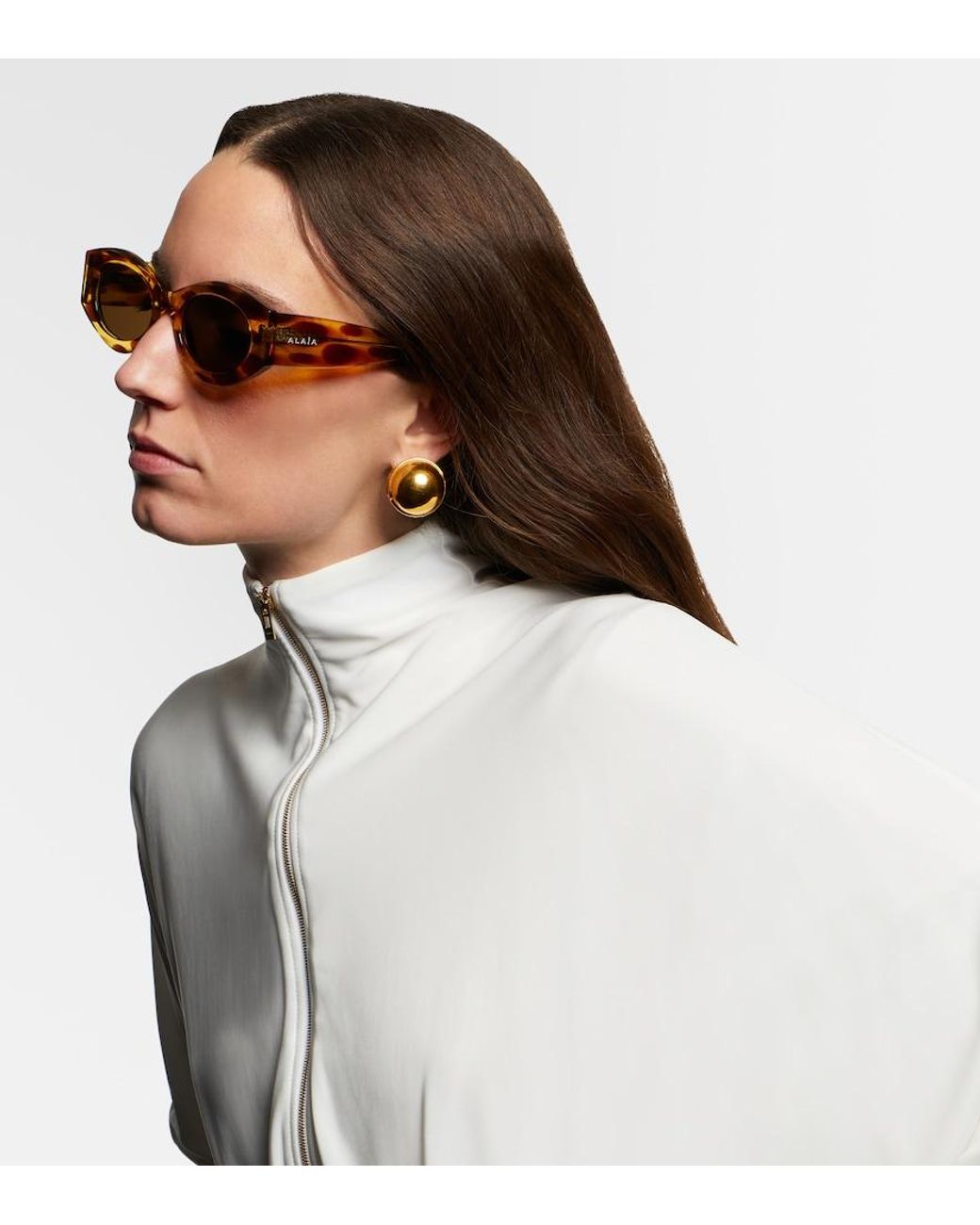 Alaïa Brown Logo Oval Sunglasses