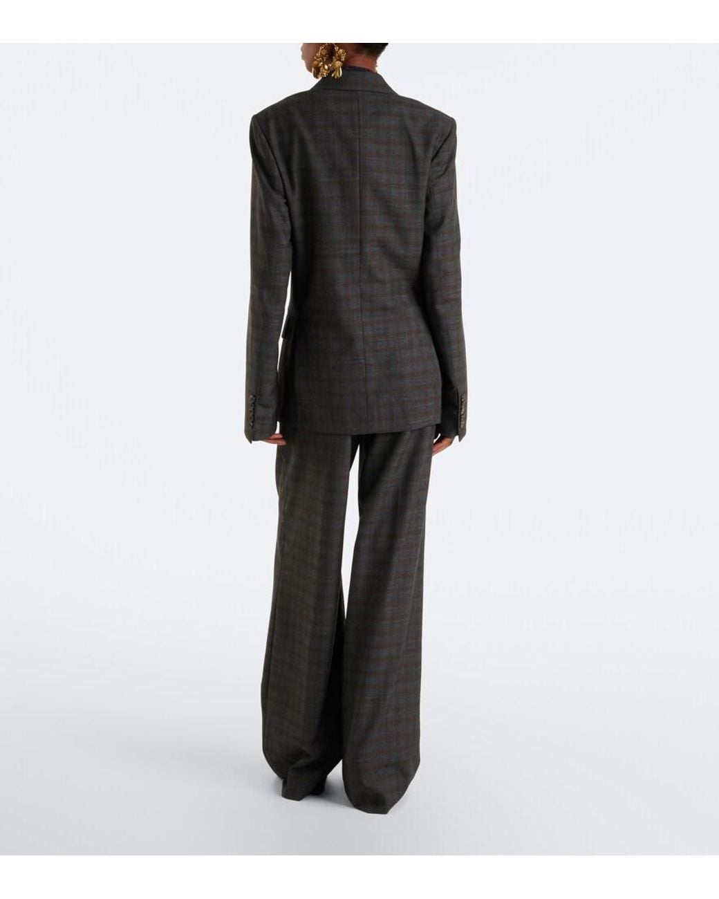 Dries Van Noten Gray Checked Pleated Wool Wide-Leg Pants