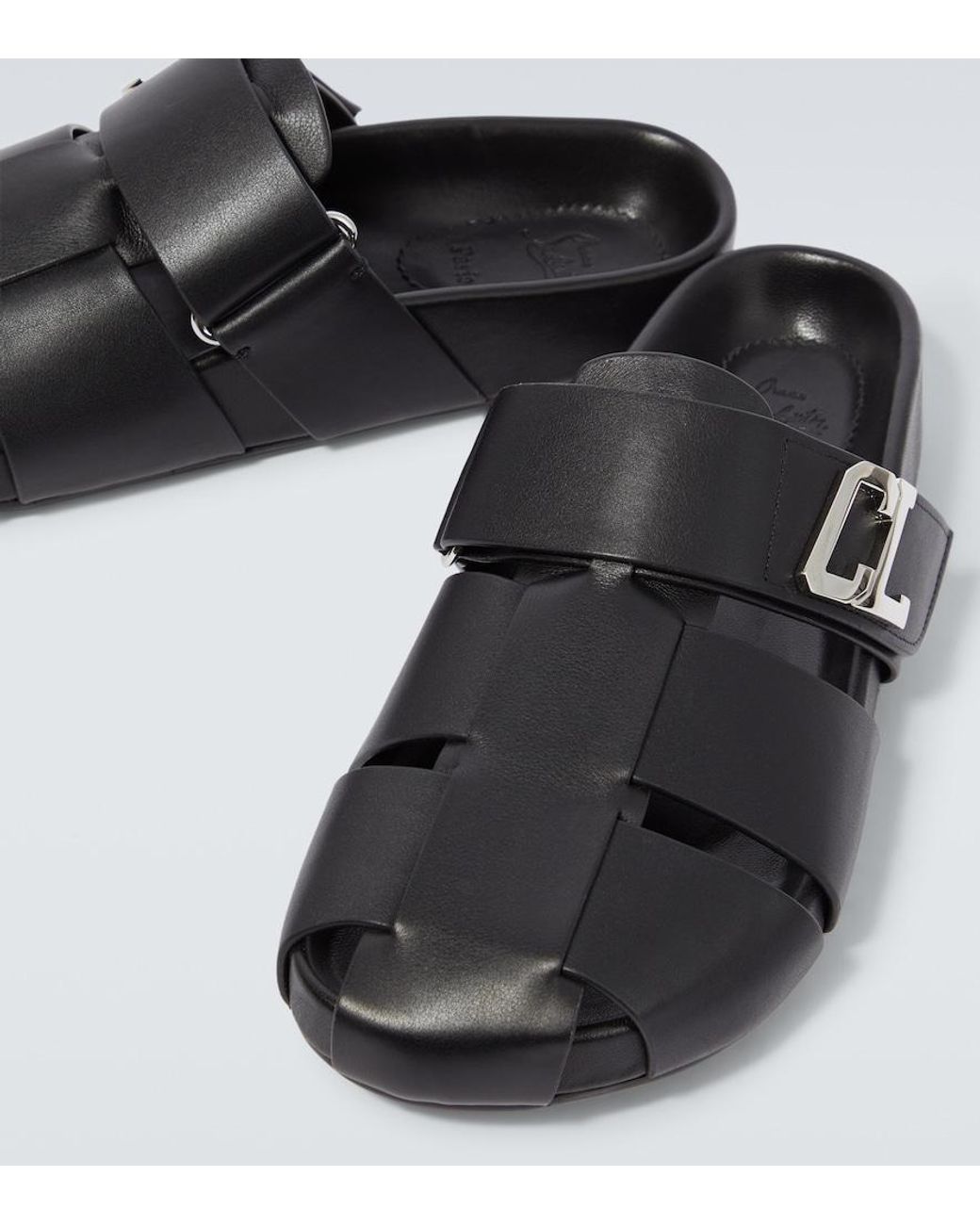 Christian Louboutin Black Abubizz Leather Slippers for men