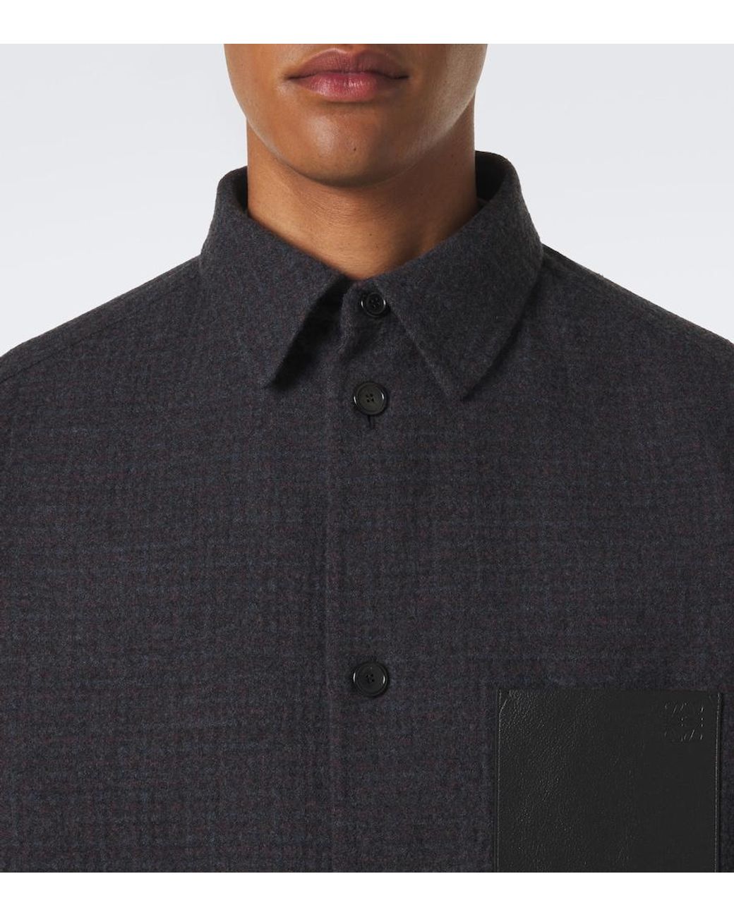 Loewe Black Leather-Trimmed Wool And Silk Overshirt for men