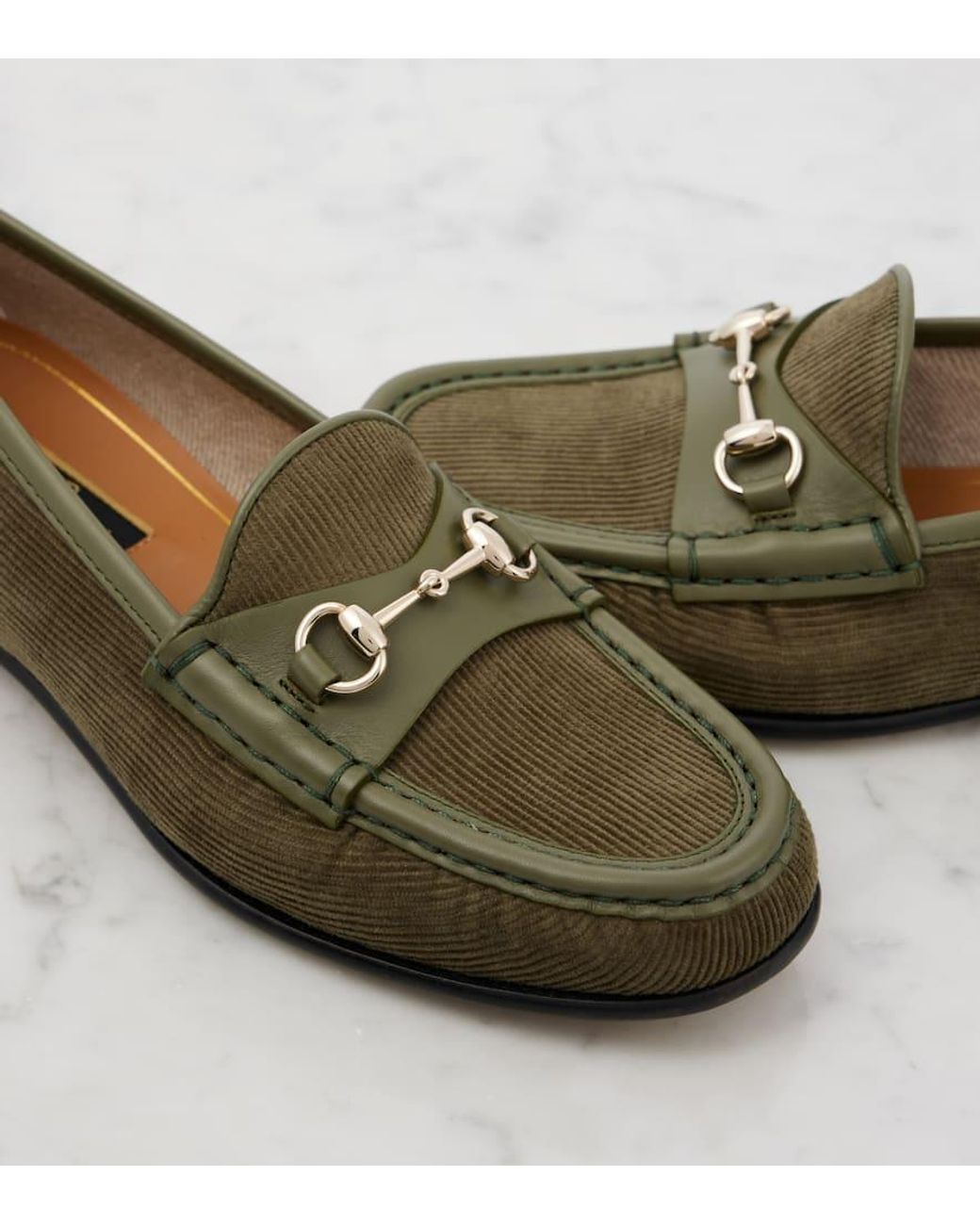 Gucci Horsebit-Embellished Corduroy And Leather Loafers in  display picture 1