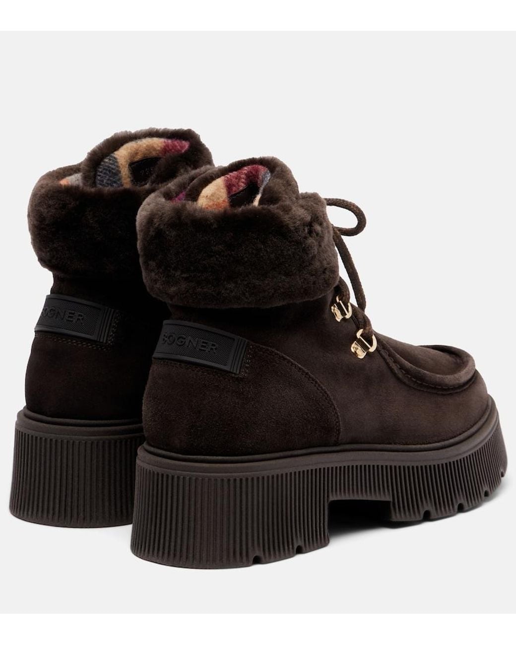 Bogner Black Turin Shearling-Trimmed Suede Lace-Up Boots