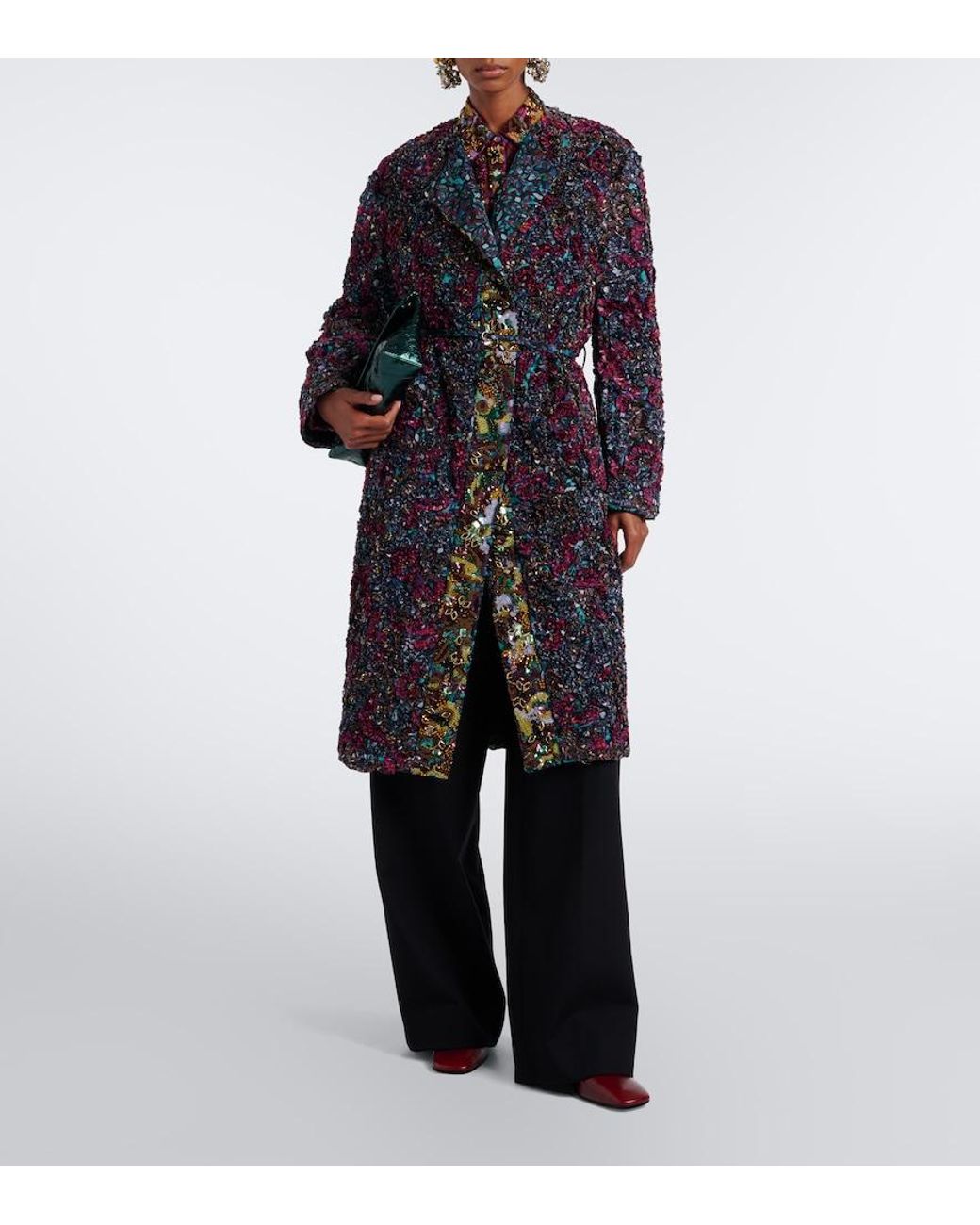 Dries Van Noten Blue Embellished Embroidered Coat