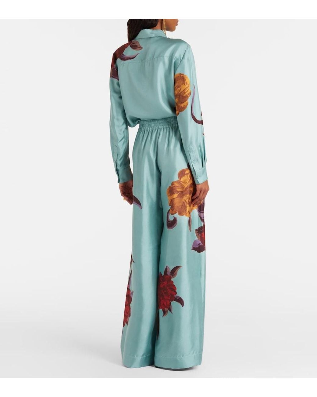 LaDoubleJ Blue Floral Silk Palazzo Pants