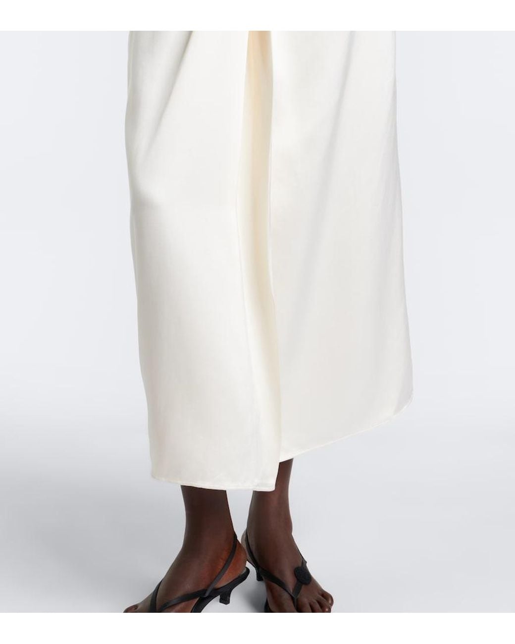 Rohe White Gathered Satin Midi Skirt