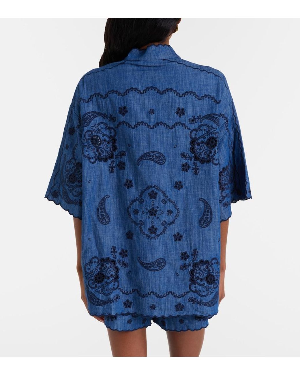 Zimmermann Blue Aster Embroidered Denim Shirt