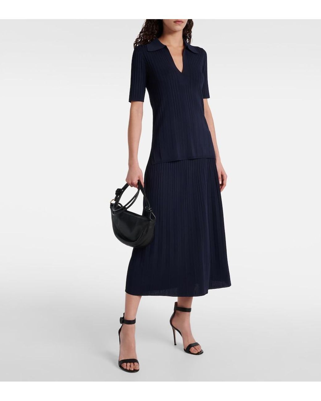 Joseph Blue Ribbed-Knit Midi Skirt