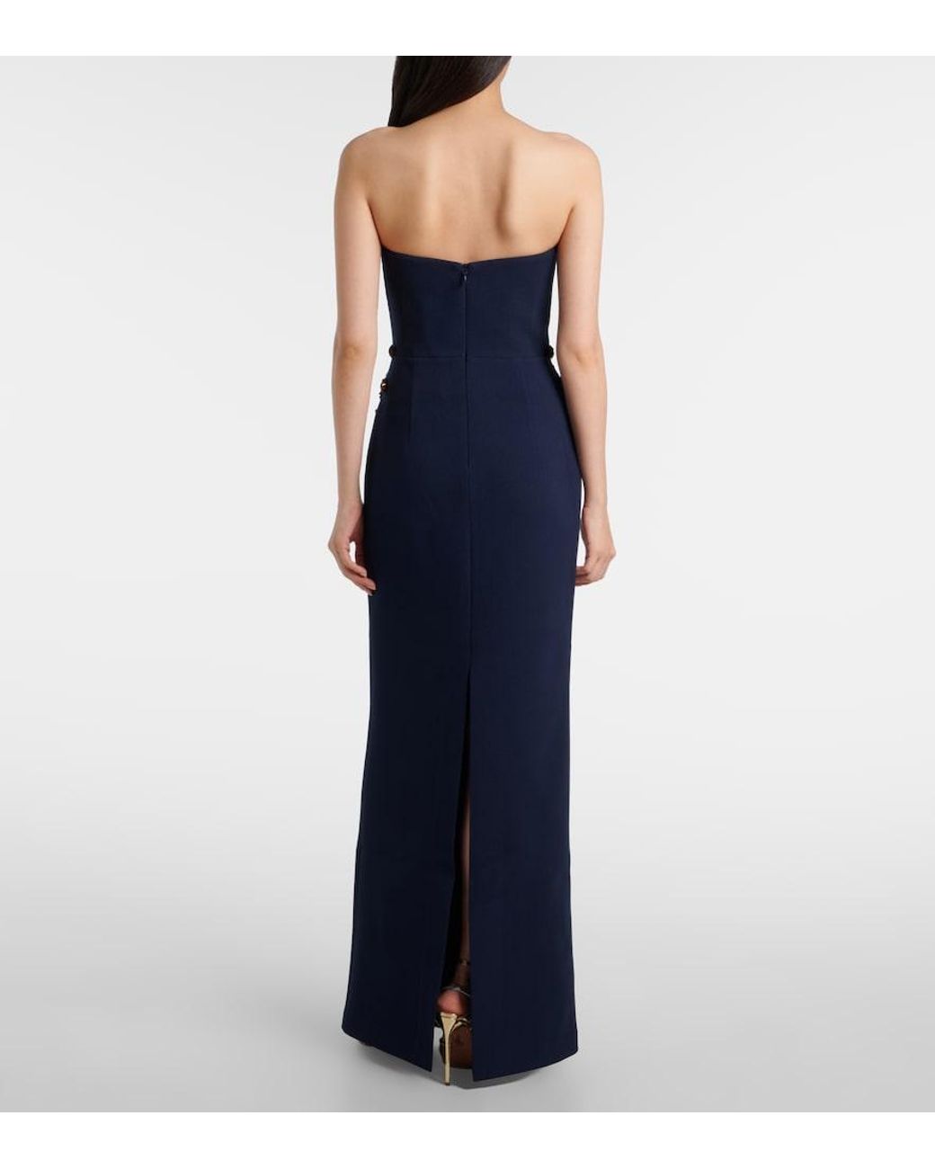 Rebecca Vallance Blue Orla Embellished Crepe Bustier Gown