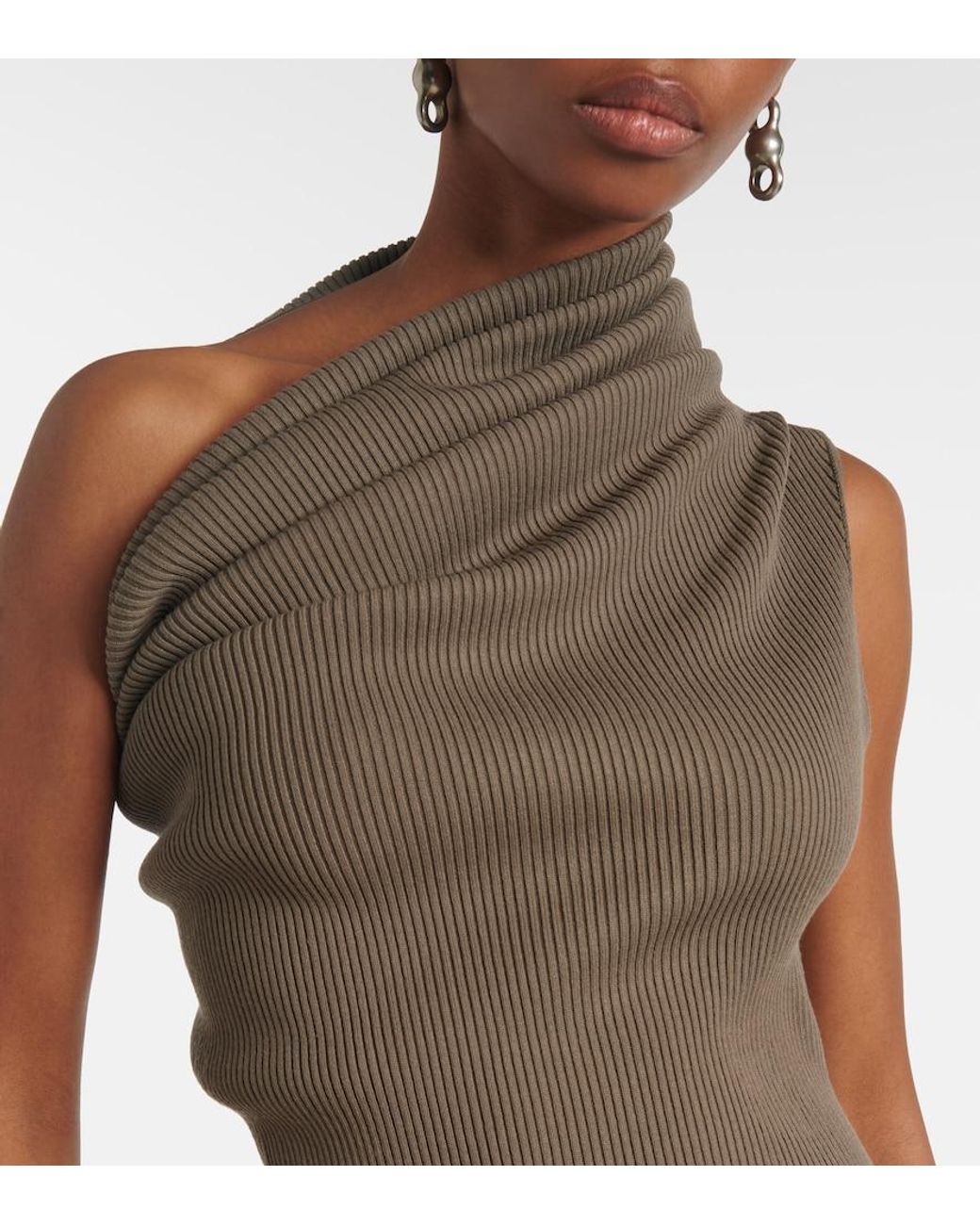 Rick Owens Brown One-Shoulder Maxi Dress
