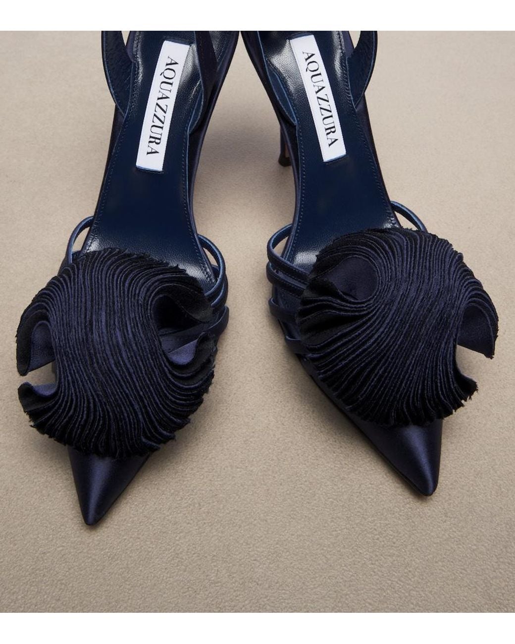 Aquazzura Blue Wild Bloom Satin Pumps