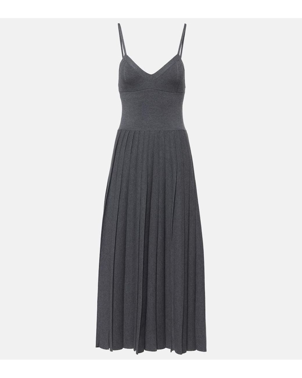 Khaite Blue Elio Pleated Wool Midi Dress