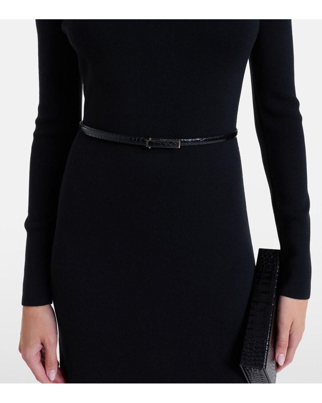 Tom Ford Black Croc-Effect Patent Leather Belt