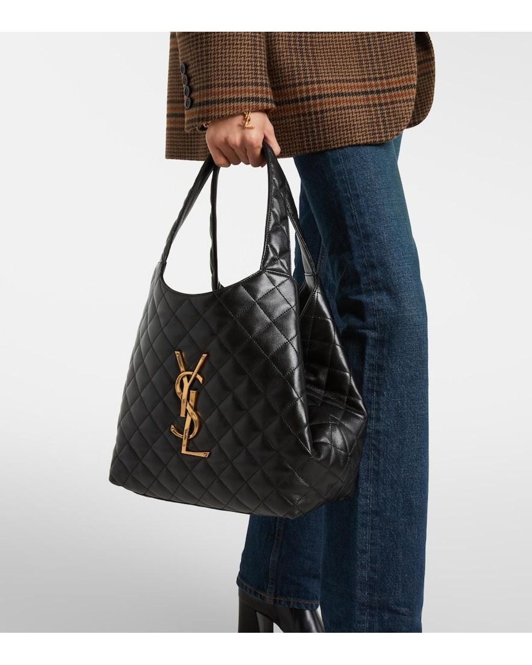 Saint Laurent Black Icare Medium Quilted Leather Shopper
